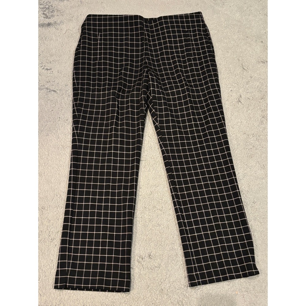 Chicos Windowpane Grid Ankle Pants Black White Plaid Size 2.5P 14P Pull On Slim